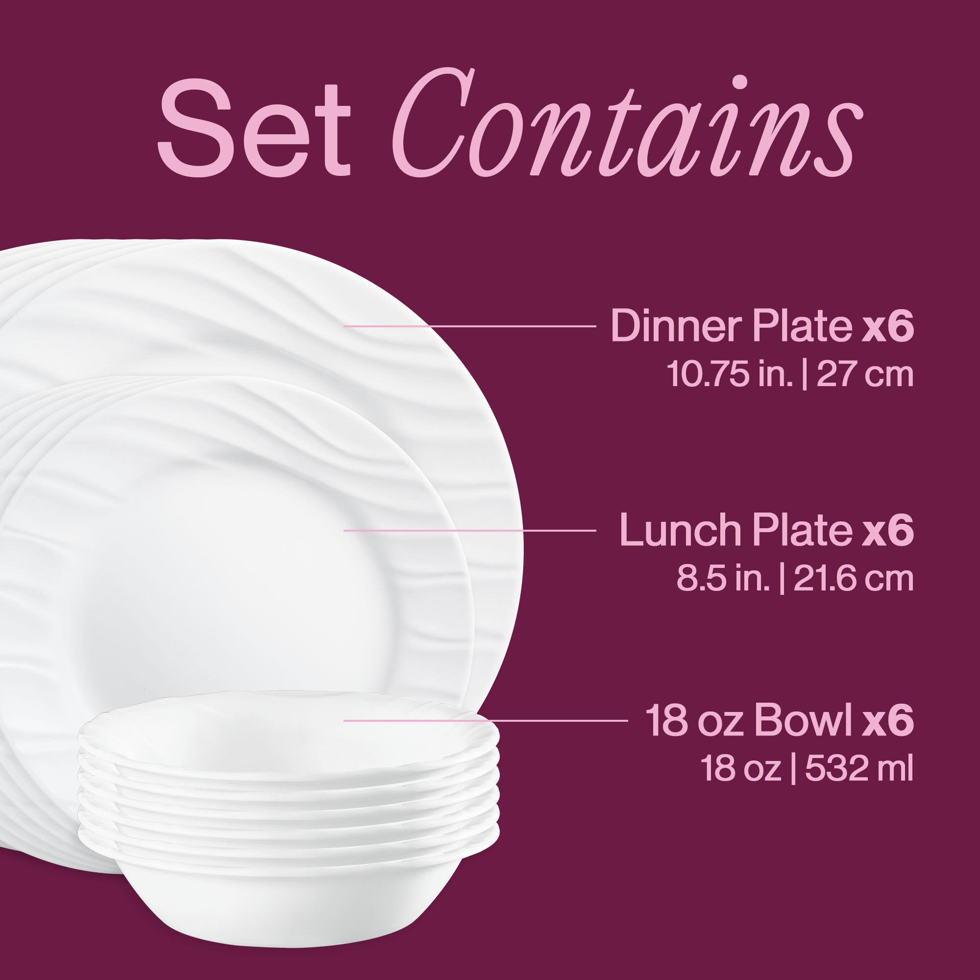 Corelle® Swept 18-piece Dinnerware Set. Service for 6 - Image 3