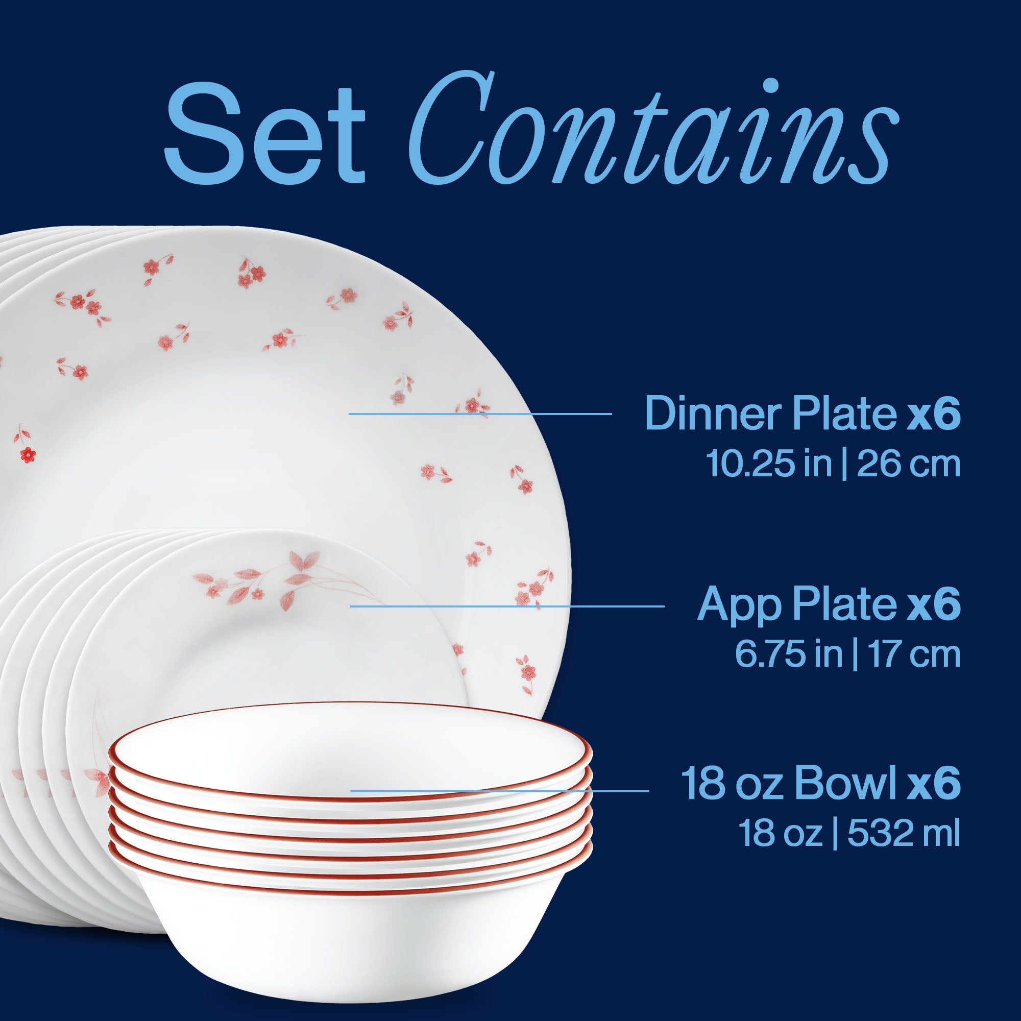 Corelle® Sweet Flora 18-piece Dinnerware Set. Service for 6 - Image 3